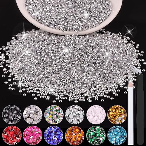 5000PCS 2mm Resin Rhinestones in Bulk (Silver), Bedazzling Flatback Crystals for Crafts DIY Nail Decoration, Gems Charms for Tumbler Shoes Clothing Fabric with Pickup Pen and Tweezers - color: A03 Resin Rhinestones (Silver), size: 2mm