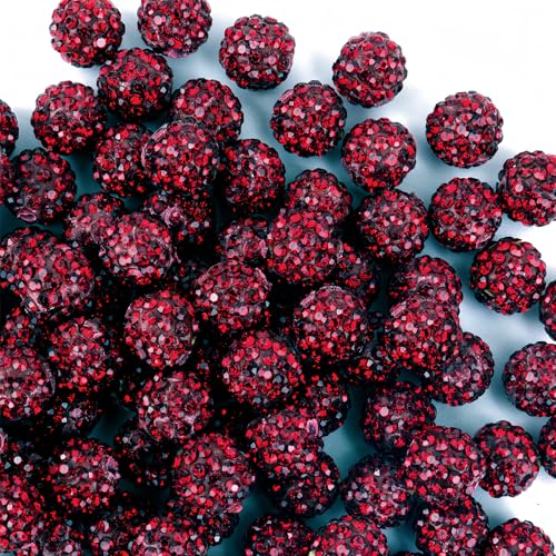 10mm Clay Rhinestone Beads for Bracelets, 100 Pcs Sparkle Crystal Beads for Jewelry Making, Glitter Round Shamballa Disco Ball Design for DIY Crafts Necklace Earrings Decoration (Dark Red) - color: Dark Red