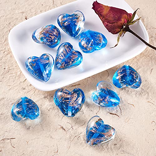 Cheriswelry 10pcs Blue Heart Handmade Goldsans Lampwork Glass Beads Crystal Love Heart Mini Loose Spacer Beads Charms 28x28mm 2mm Hole for DIY Earring Bracelet Necklace Jewelry Making - color: Heart-Blue