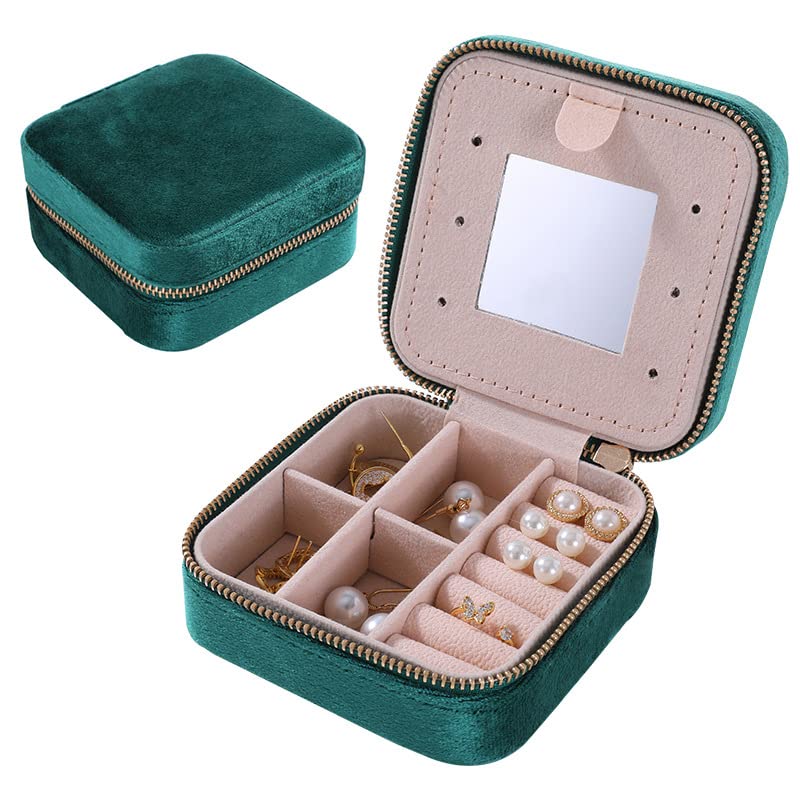 Compact and Secure Jewelry Boxes for Women Small Jewelry Box for Travel Portable Case with Lock and Key Beautiful Jewelry Organizer and Storage Solution Green Velvet - color: Green velvet, size: pure