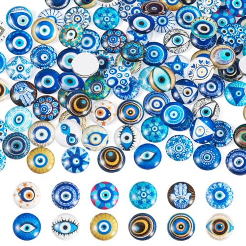 100Pcs/Set Flat Round Transparent Glass Cabochons with Pattern Eye Flatback Glass Dome Flatback Cab Beads for Photo Cameo Jewelry Making Necklace Ring DIY Crafts 12x4mm Eye - color: 100Pcs-12x4mm-Eye