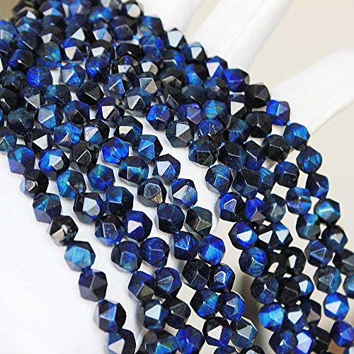 MJDCB Best Sellers Natural Stone Beads Faceted Polygon Blue Tiger Eye Crystal Energy Stone Healing Power for Jewelry Making(8mm) - color: Blue Tiger Eye