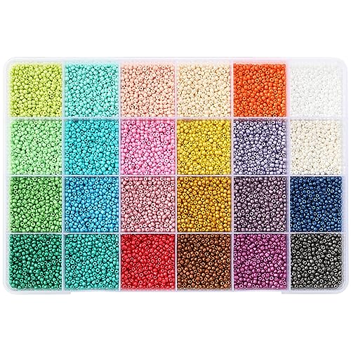 Size 2mm Seed Beads 24 Pearl Colors in Grid Storage Box Total About 20000pcs, 12/0 Small Seed Beads for Bracelet Jewelry Making - color: 24 Colors Pearl, size: 2mm