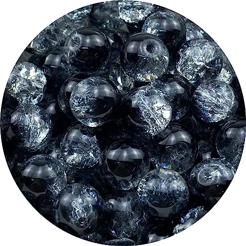 100pcs Crackle Glass Beads 10mm Round Crystal Glass Spacer Crafts Beads for Jewelry Making Necklace Bracelet Earrings DIY Crafts(Black) - color: Black, size: 10mm