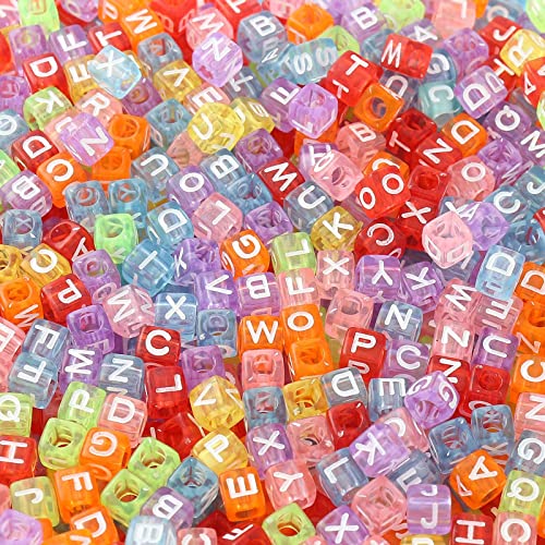 ToBeIT Acrylic Alphabet Letter A-Z Cube Colour Beads 1000 pcs for Jewelry Making, Bracelets, Necklaces(6mm) (Colour) - color: sheer color