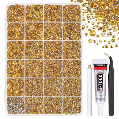 qiipii Golden Yellow Crystal Resin Rhinestones w B7000 Jewelry Glue for Bedazzling Crafting 2-6mm Flatback Stones Diamonds Crystals Gems for Nails Face Eyes Makeup Tumblers Bottles DIY Crafts Clothes - color: Golden, size: Crystal