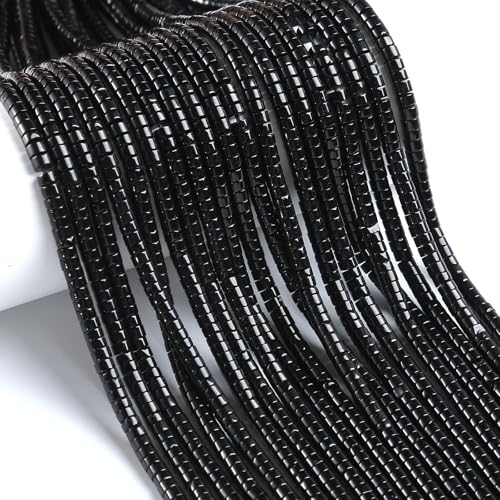 150pcs 2x4mm Natural Black Agates Stone Tube Shape Beads Loose Flat Round Cylinder Flat Spacer Green Stone Beads for Bracelet Earrings Jewelry Making - color: Black agate Stone, size: 2x4mm Tube shape