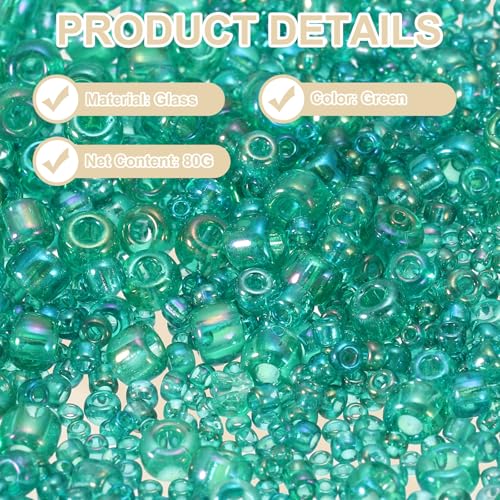 MECCANIXITY 15/0 11/0 8/0 6/0 Glass Seed Beads 1.5mm/2mm/3mm/4mm Loose Seed Beads for Jewelry Earring Bracelet Craft Making, 5888PCS, Green - color: Green