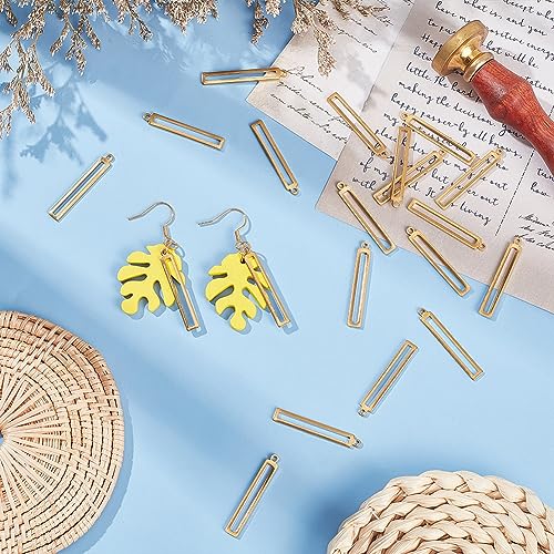 BENECREAT 50pcs Rectangle Hollow Brass Pendants, Golden Bezel Link Charm Frame Charms for DIY Craft Jewelry Making, 33x5x1mm, Hole: 1.6mm - color: Hollow Rectangle