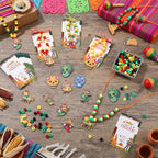 Ferreve 25 Set Cinco De Mayo DIY Bead Necklaces Crafts Kit Mexican Fiesta Birthday Party Favors Supplies Decorations Cactus Maracas Tacos Sombreros Avocados Wooden Charms with Fiesta Cards