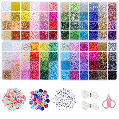 EFIVS ARTS Seed Beads 96 Colors 4MM Small Beads Kit Tiny Bracelet Waist Beads Set with Pendant Charms Letter Beads Kit for Concert Bracelets DIY Making - color: 96 Colors