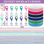 12 Rolls 120 Feet 4 mm Jewelry Making Chains Necklace Chains Jewelry Making Supplies Jewelry Chain Link Cable Chain Roll with 120 Lobster Clasps 50 Jump Rings for DIY Earring Bracelet, 12 Colors