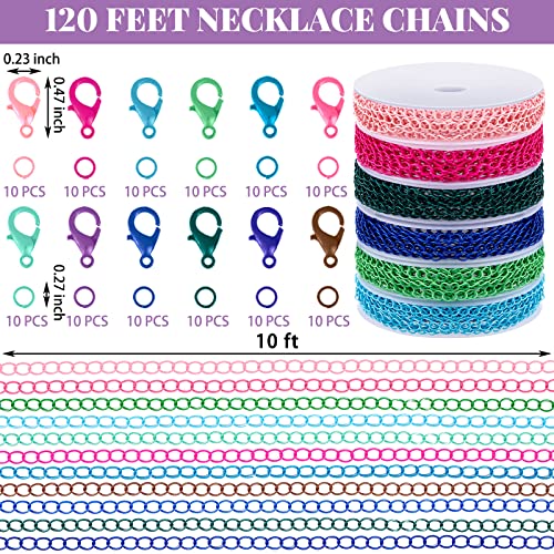12 Rolls 120 Feet 4 mm Jewelry Making Chains Necklace Chains Jewelry Making Supplies Jewelry Chain Link Cable Chain Roll with 120 Lobster Clasps 50 Jump Rings for DIY Earring Bracelet, 12 Colors