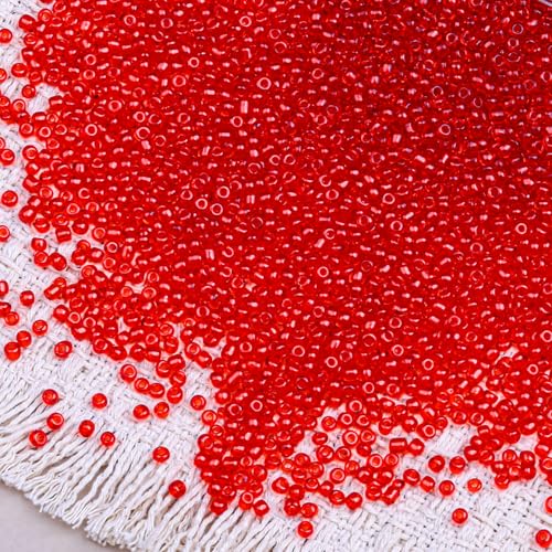 2000pcs Glass Seed Beads Bulk, 4mm 6/0 Mini Pony Spacer Small Individual Color Seed Beads for DIY Bracelet Necklaces Wrist Jewelry Making, Translucent Crimson - color: Translucent Crimson