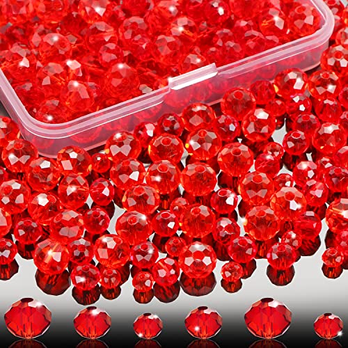 560 Pcs Faceted Rondelle Crystal Beads, Boxed, Spacer Beads for DIY Crafts, 4/6/8mm (Red) - color: Red