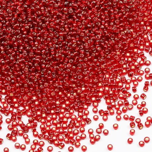 Transparent Red with Silver Lined Beads Size 8/0 Crafts Glass Seed Beads 3mm for Jewelry Making (Total About 100g About 3600pcs) - color: Transparent Red with Silver Lined, size: 3mm