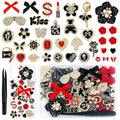 RidaaFri Junk Phone Case Charms Kit, 3D Flatback Rhinestone Gems with Red Black Bow Flower Butterfly Heart Rose, Large Charms Set for DIY Case Craft, Phone Making Supplies Women - color: Black/Red