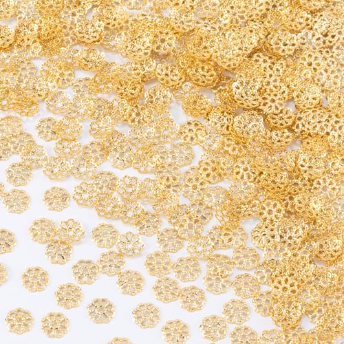 ANCIRS 600pcs 7mm Spacer Beads Caps for Jewelry Making, Metal Flower Bead Caps for Bracelet Necklace- Gold - color: 600pcs gold