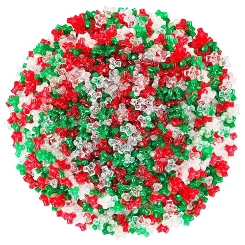 UPINS 1200Pcs Christmas Tri Beads Transparent Red Green CCB Tri-Shaped Beads for Craft Wreath Candy Cane Xmas Holiday Tree Decorations Christmas Holiday Beaded Ornament Kit - color: Christmas Red Green White
