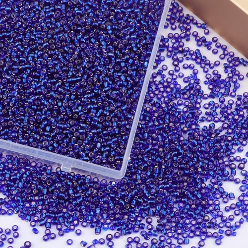 5100 Pcs Size 8/0 Glass Seed Beads, 3 mm Sapphire Small Mini Spacer Loose Pony Beads for Jewelry Making and DIY Crafts - color: Sapphire, size: Medium