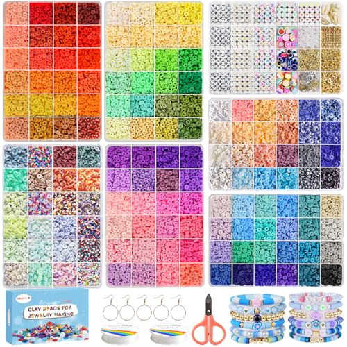 Redtwo 23000 Pcs Clay Beads Bracelet Making Kit, 144 Colors 7 Boxes Flat Polymer Heishi Beads Set for Friendship Jewelry Making with Pendant Charms Crafts Gifts for Girls Ages 6-12 Kids Adults - color: 144 Color 23000pcs