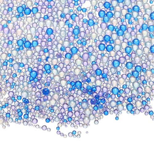 Iridescent Glass Tiny Bubble Beads, 0.4-3mm 20g No Hole Micro Mini Round Blue Water Droplets Beads - Applications: for Resin Filler, Nail Art, Dollhouse Bath Tub, 2-Pieces - color: Blue, size: φ0.4-3mm