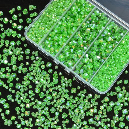 1550PCS Bicone Crystal Glass Beads Set for Jewelry Making, 3mm 4mm 6mm 8mm Sparkling Faceted Beads Sorted by Size for Bracelets, Necklaces, Suncatchers & DIY Crafts(Green) - color: Green, size: 3/4/6/8MM 1550Pcs