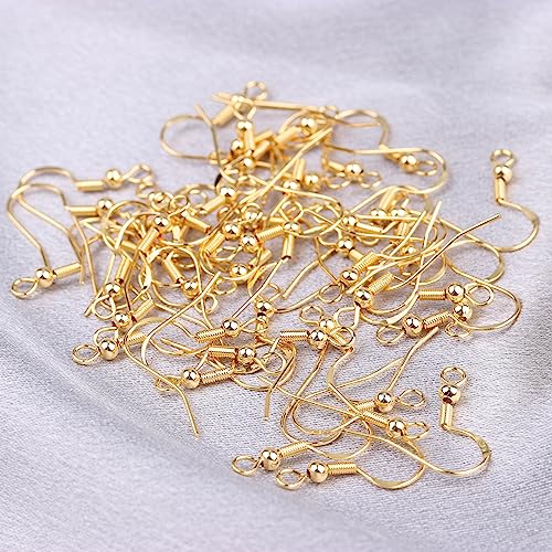 14K Gold Earring Hooks 50 PCS - Hypoallergenic Jewelry Making Supplies with Fish Hook, Ear Wires, Findings, and Hardware for DIY - color: Gold