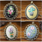 ZOCONE 4 Packs Embroidery Necklace Kits, Embroidery Pendant Kit Mini Cross Stitch Kit with Hoop, Necklace, Pendant, Stamped Pattern Cloth, Instructions, etc. Embroidery Kits for Adults - color: 4 Packs-D