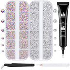 BELLEBOOST Nail Art Rhinestone Glue Gel&2 Boxes Flatback Gems Kit, 1 Tube of 15ml Rhinestone Gel Glue(UV/LED Needed)+Crystal AB Gems+Flat-Back Round Glass Clear Gemstones with Pickup Tools - color: A04-AB+ Clear