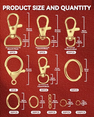 325PCS FIVEIZERO Keychain Making Kit - Keychain Clips with Key Ring, Lobster Claw Clasp, Swivel Snap Hook, Jumprings & Extender Chain for Crafts, DIY Projects & Purse Making Supplies (Gold) - color: gold