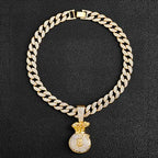 Ice Out Chain for Men Premium Zircon Stones Hypoallergenic Durable Hip-Hop Streetwear Chain Necklace Men - color: Gold, style: Dollars Bag