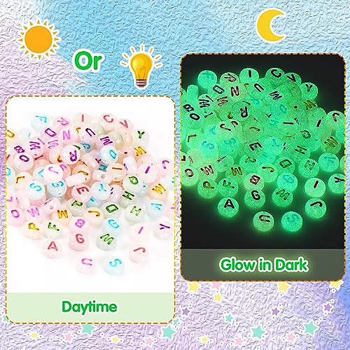 1900pcs Letter Beads, DECYOOL Glow in The Dark Letter Beads, Acrylic Alphabet Beads, with 1 Roll Elastic String for Bracelet Necklace Jewelry Making Supplie - color: reflective
