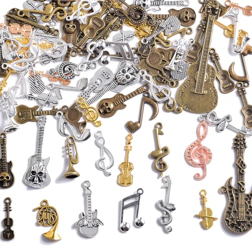 stino Metal Charms for Jewelry Making 100gram, Bulk Tibetan Silver & Gold Plated Trinkets for Earring Necklace Jewelry Making and Findings - color: Music Silver & Gold Bronze