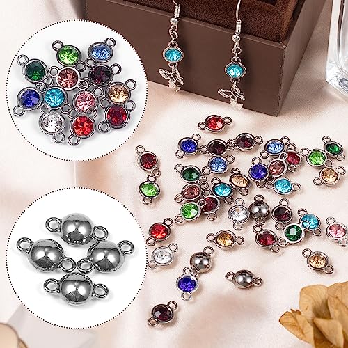Joez Wonderful 36Pcs Permanent Jewelry Supplies, 12 Mixed Color Double Loops Rhinestone Connector Charm for Earring Necklace Bracelet Keychain Craft Accessories Jewelry Making (12mm)