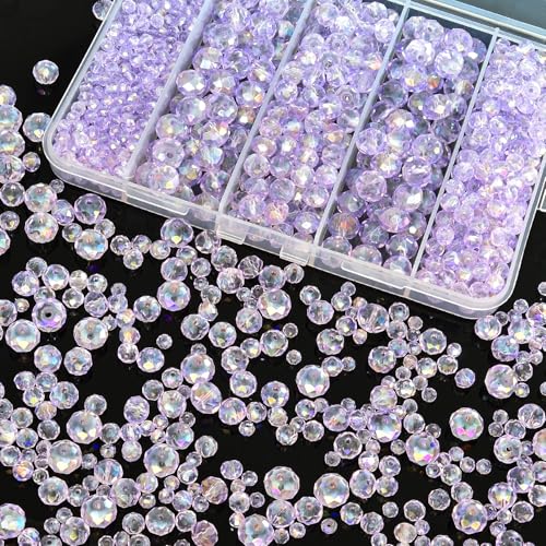 800Pcs 4/6/8/10mm Crystal Glass Beads for Jewelry Making Beads for Bracelets Necklace Pendants Making Supplies(Light Purple) - color: Light purple, size: 4/6/8/10mm 800pcs