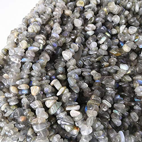 90 Inches Labradorite Irregular Shaped Crystal and Healing Tumbled Chip Stone Beads for Jewelry Making - color: Grey-Labradorite