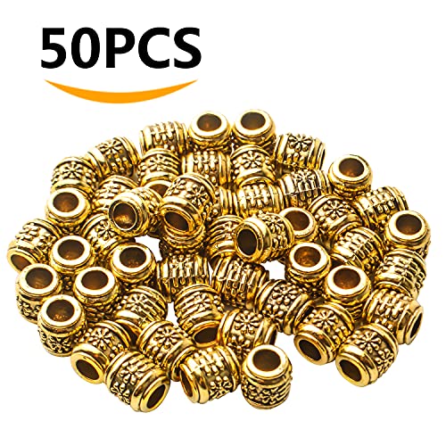 BronaGrand 50pcs Antique Gold Plated Barrel Spacer Beads, Hole: 4.6mm - color: Gold
