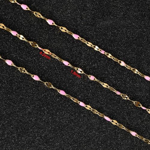 UMAOKANG 16.4ft Chains for Jewelry Making Stainless Steel Jewelry Making Supplies Pink Enamel Chain Roll with Jump Rings and Lobster Clasps - color: Gold-Pink