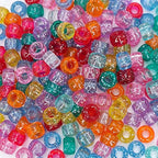 MIIIM 1000PCS 6x9mm Pony Beads Bulk, Glitter Kandi Beads for Bracelets Making Kit, Hair Braids Crafts for Jewelry Making (Glitter Mixed) - color: Glitter Mixed