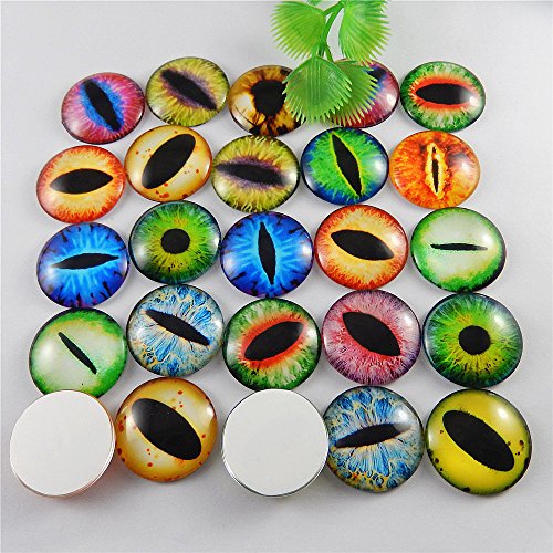 Julie Wang 20PCS 1.18inches Mixed Style Dragon Eyes Flatback Round time gem cover Glass Cabochon Dome for Jewelry Cameo Pendant DIY Finding 30mm - size: 30MM-20PCS
