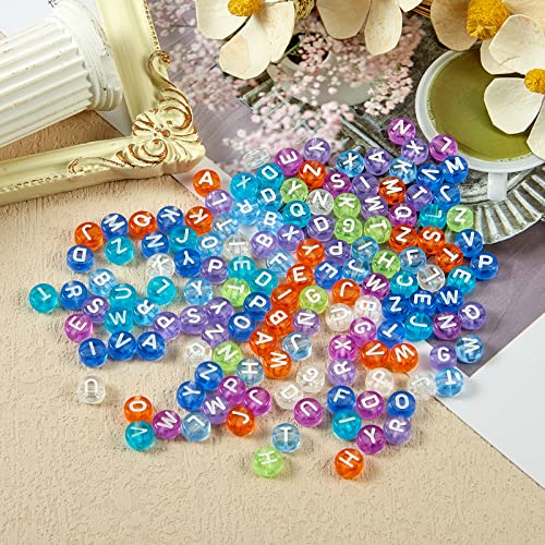 BEEFLYING 1480Pcs Transparent Acrylic Alphabet Beads Flat Round Disc Coin A-Z White Letter Beads Clear Spacer Beads Charms for DIY Friendship Boho Bracelet Souvenir Jewelry Crafts Making (Sky Blue) - color: Deep Sky Blue