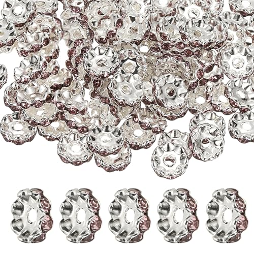 PATIKIL 12mm Wavy Rhinestone Spacer Beads, 100Pack Loose Jewelry Making Spacers Beadable Rondelle Diamond Beads DIY Bracelets Pen Silver Plated for Craft Supplies Decor, Light Purple - color: Light Purple