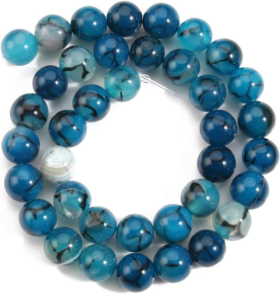 45pcs 8mm Blue Dragon Vein Agate Beads Natural Gemstone Beads Round Loose Beads for Jewelry Making - color: Blue Dragon Vein Agate, size: 8mm