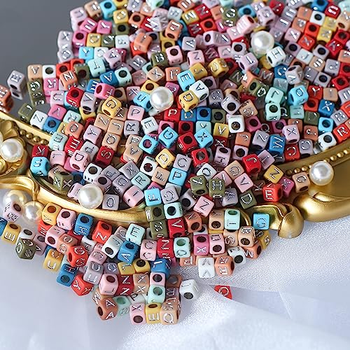1000pcs Cube Letter Beads Silver on Colored Square Alphabet Beads Acrylic Silver Letters A-Z,6 x 6 mm Craft Beads for DIY Jewelry Arts Crafts Necklace Bangle - color: Multicolored with Silver Letters
