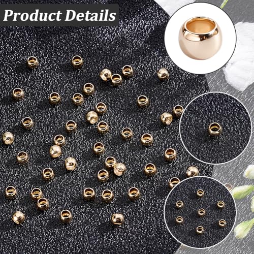 Beebeecraft 1 Box 300Pcs Round Crimp Beads 14K Gold Filled Brass Spacer Stopper Bead Clamp Ends Rondelle Crimper Beads for Jewelry Making - size: 3mm
