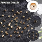 Beebeecraft 1 Box 300Pcs Round Crimp Beads 14K Gold Filled Brass Spacer Stopper Bead Clamp Ends Rondelle Crimper Beads for Jewelry Making - size: 3mm