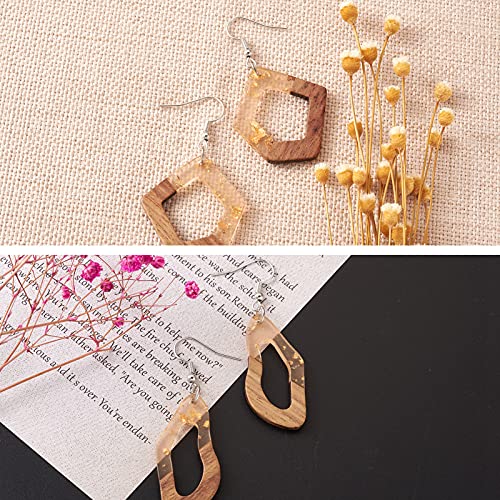 Beadthoven 60pcs Resin Wood Charms Earring Pendants Making Kit Gold Earring Charms DIY Boho Wood Blanks Rectangle Round Teardrop Geometry Resin Wooden Pieces for Jewelry Making with Earring Hooks - color: 0Gold Foil Kit