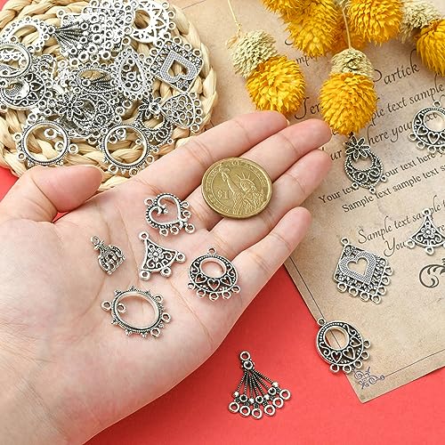 KitBeads 60pcs 10 Styles Chandelier Connector Charms Tinetan Chandelier Earring Components Hollow Vintage Filigree Charms for Jewelry Making