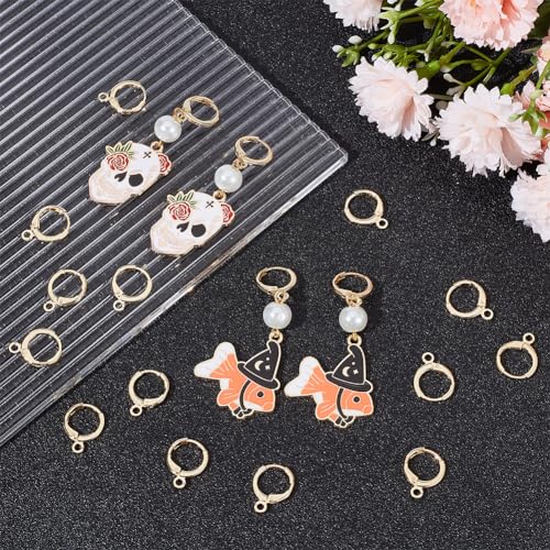 Beebeecraft 1 Box 50Pcs Round Earring Hooks 18K Gold Plated French Earring Hooks Huggies Leverback Findings 15x11.5mm for Jewelry Making - color: 15x11.5mm Round Earring Hooks